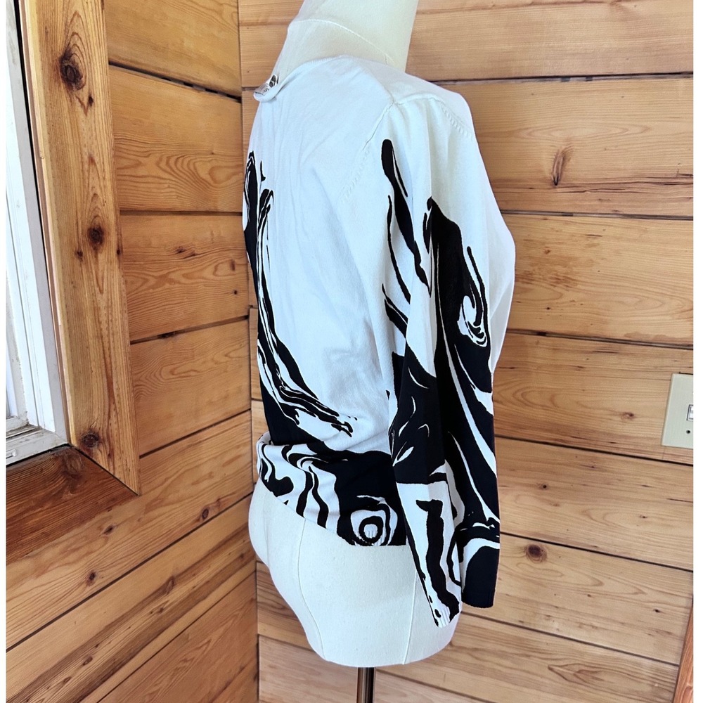 V-neck‎ Abstract Floral Swirl Graphic Print Sweater Womens Small White Spanner - Picture 4 of 8